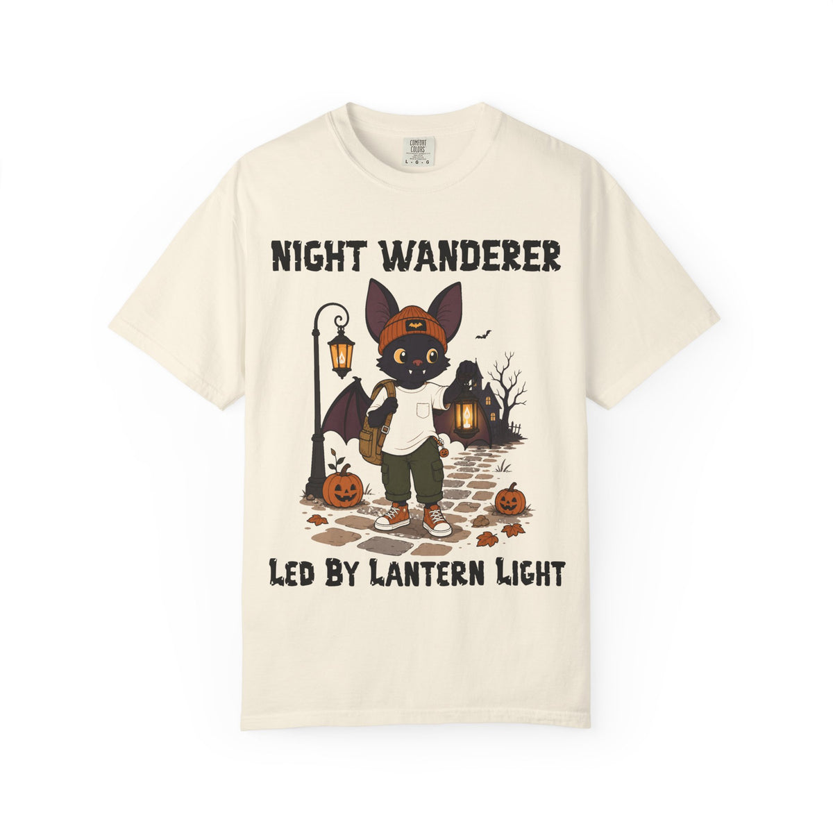 Comfort Color Led by Lantern Light Halloween T-Shirt | Bat Illustration T-Shirt | Spooky season shirt | Night Wanderer Club