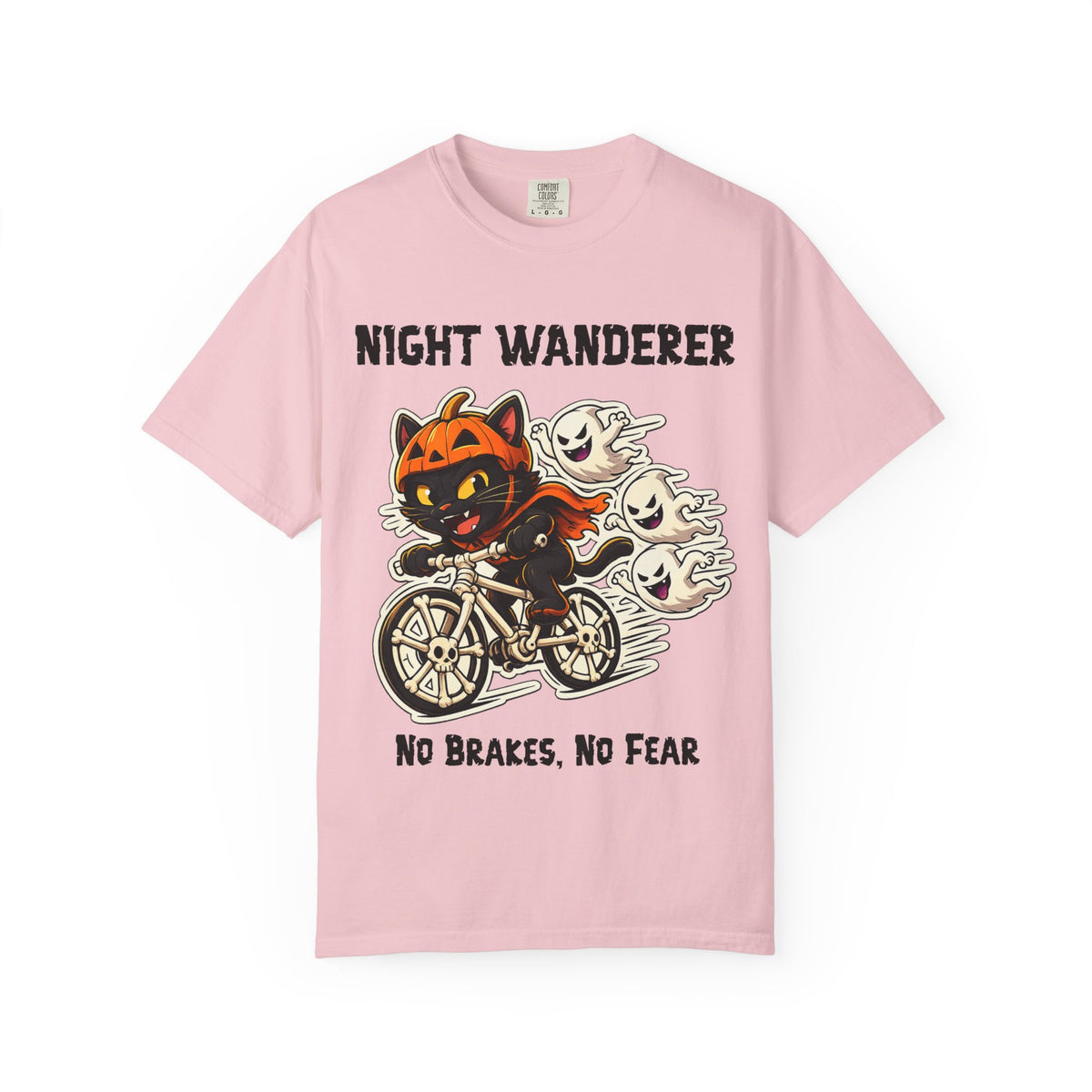 No Brakes No Fear Halloween T-Shirt | Cat on Bike Shirt | Halloween Pumpkin Ghosts t-shirt | Night Wanderer Club