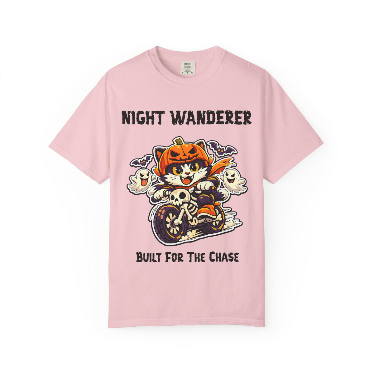 Built For the Chase Halloween T-Shirt | Cat on Motorcycle Shirt | Halloween Pumpkin Ghosts t-shirt | Night Wanderer Club