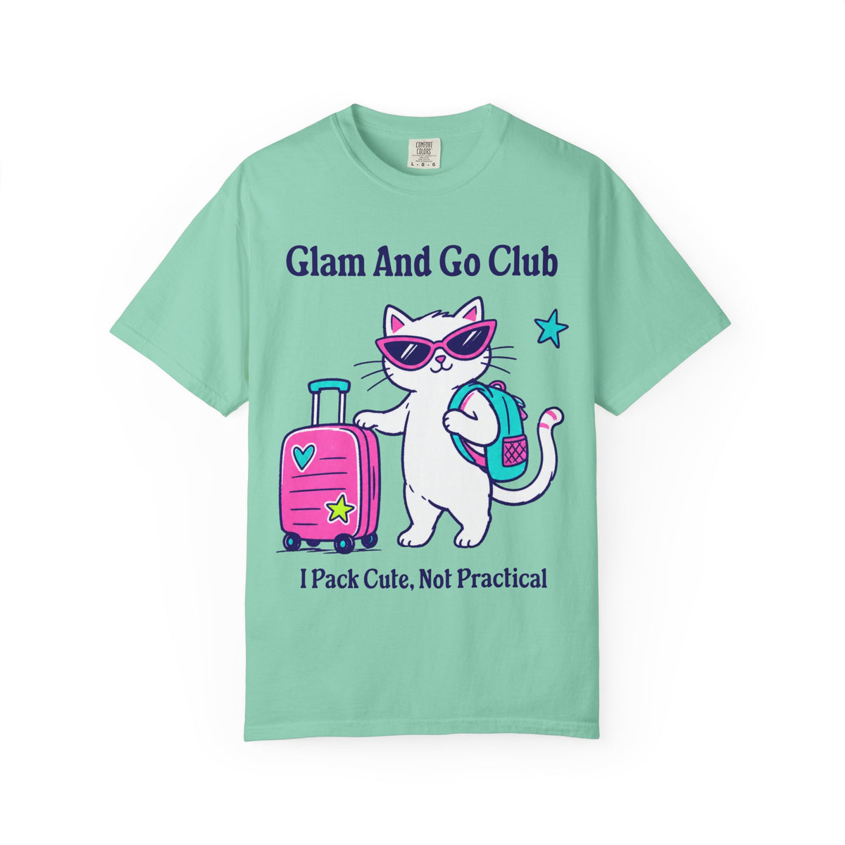 Comfort Colors® I Pack Cute, Not Practical Shirt | Cute Travel Kitty Tee, Luggage Illustration | Glam And Go Club Cat Graphic T-shirt