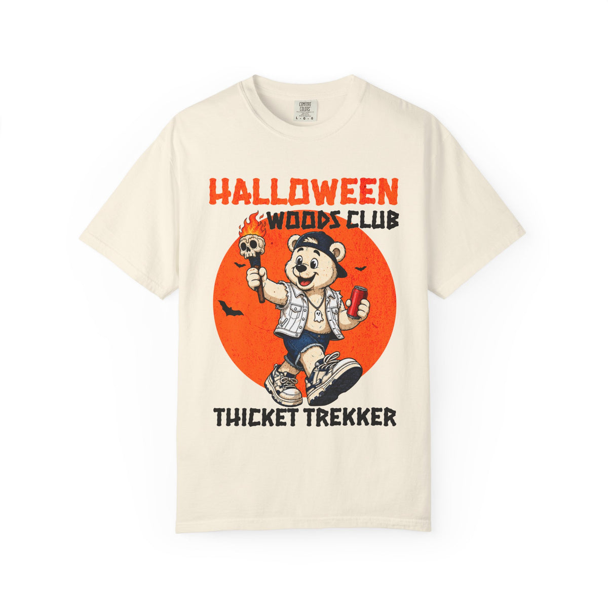 Halloween Woods Club Thicket Trekker T-Shirt | Vintage Camping Bear Design