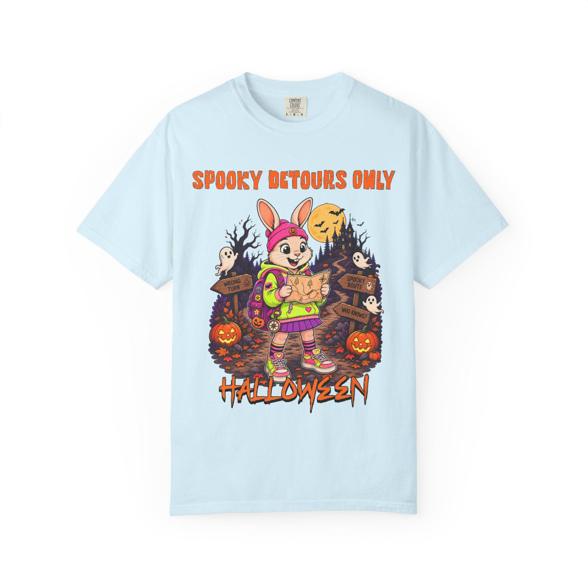 Spooky Detours Only Halloween T-shirt | Bunny Trick-or-Treater Design