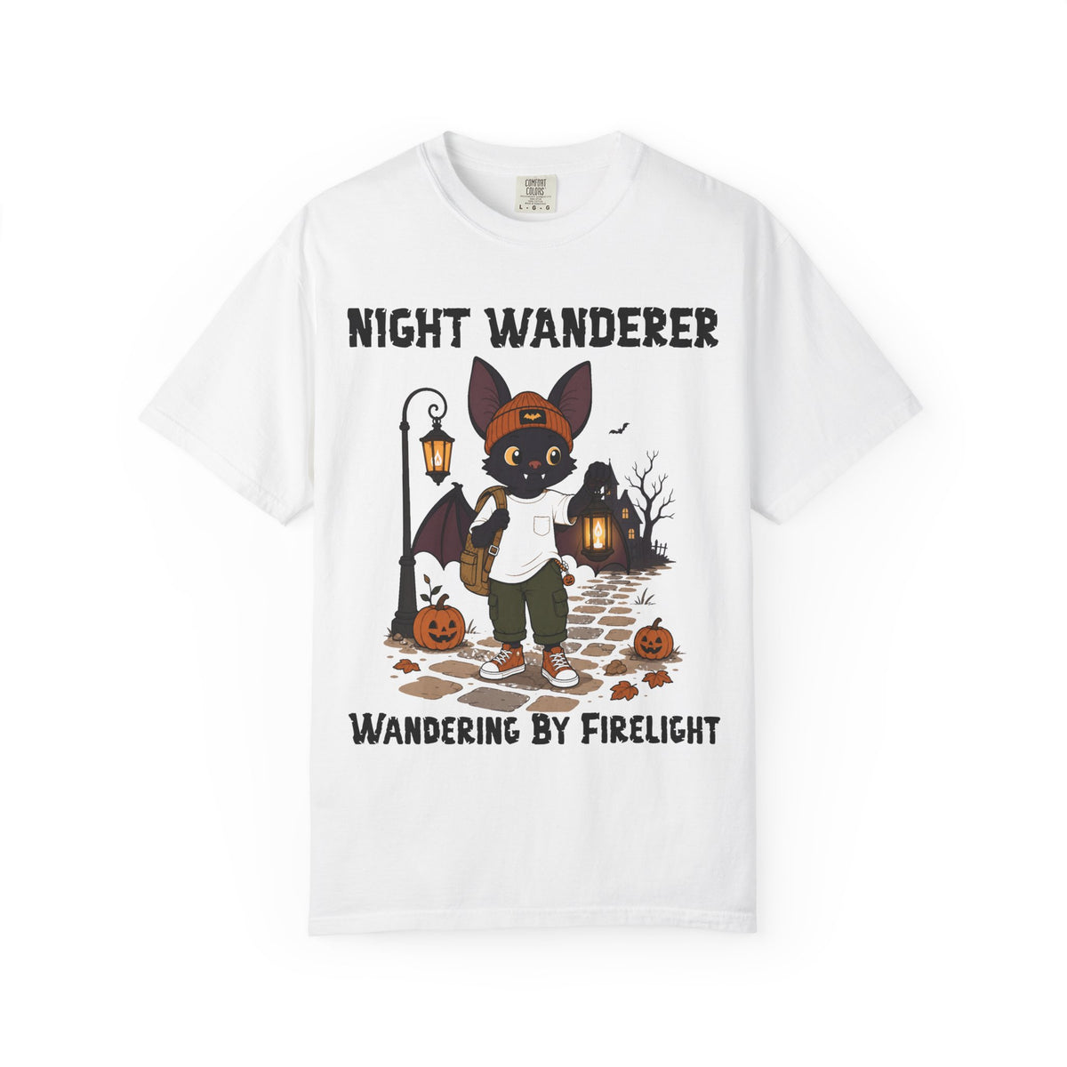 Comfort Color Wandering by Firelight Halloween T-Shirt | Bat Illustration T-Shirt | Spooky season shirt | Night Wanderer Club