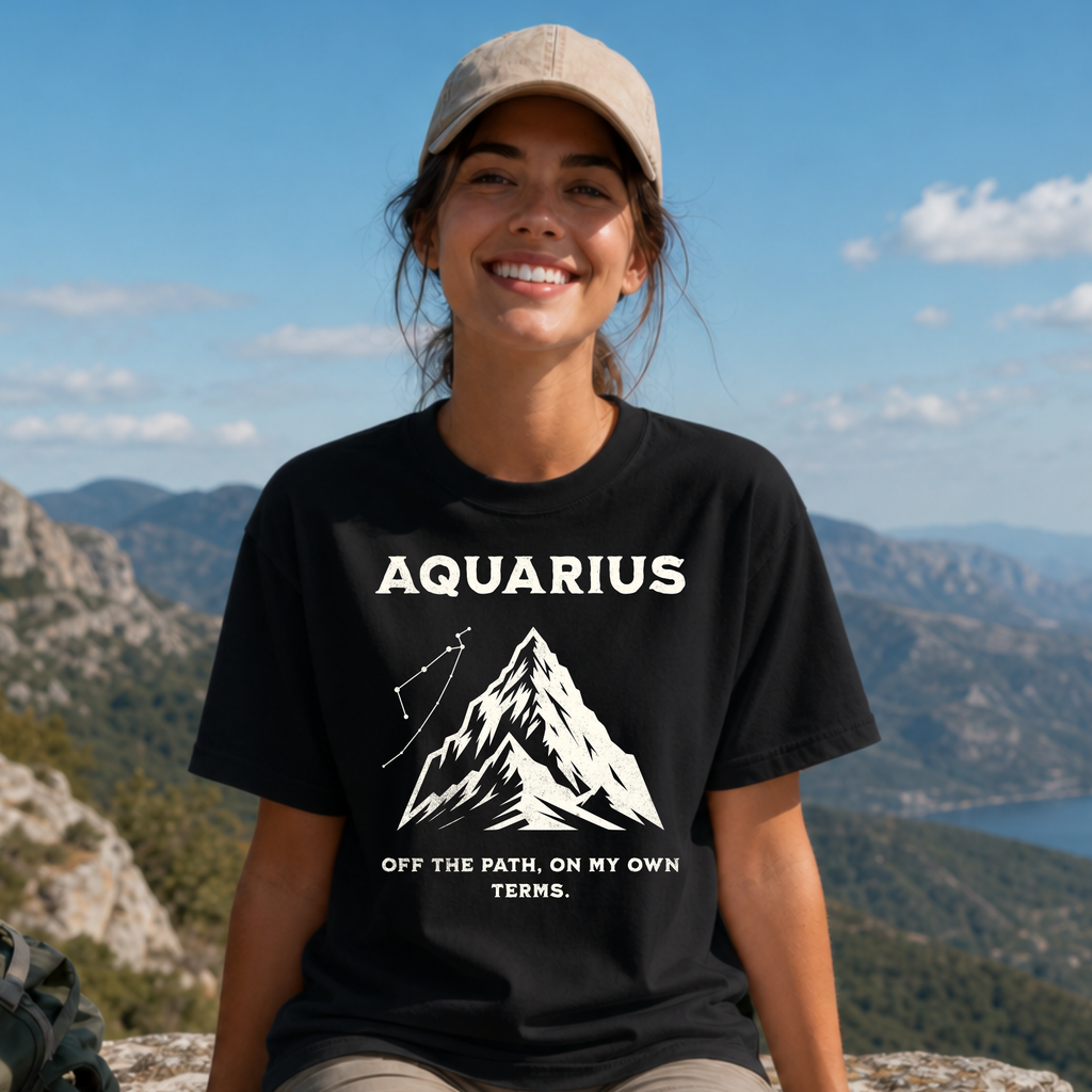 Aquarius Mountain Constellation T-shirt | Zodiac Tee, 'Off the Path' Quote