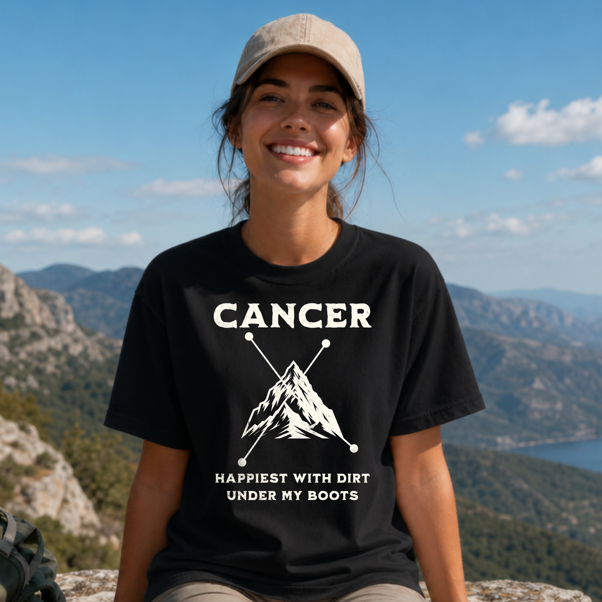Cancer zodiac mountain T-Shirt | Happiest with dirt under my boots