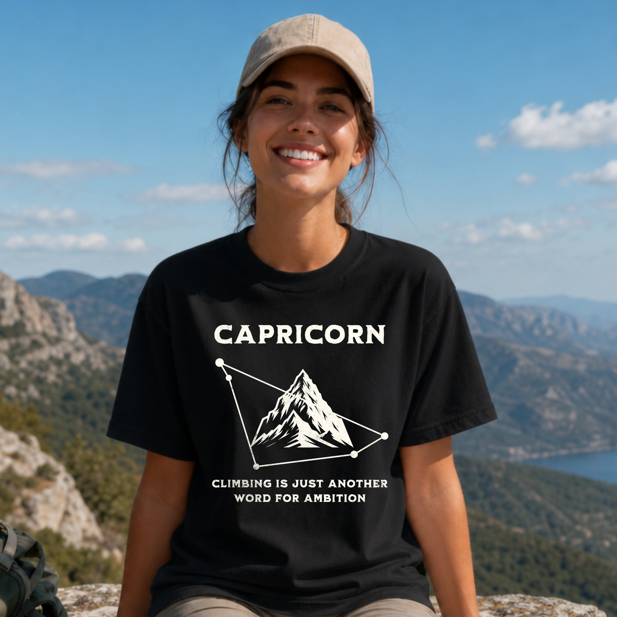 Capricorn mountain constellation T-Shirt | Zodiac astrology tee, climbing ambition design