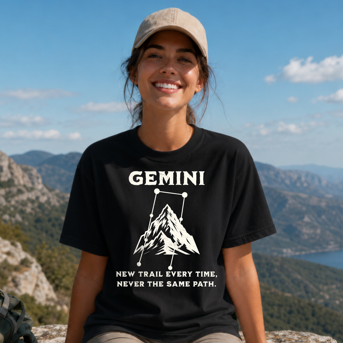 Gemini Mountain Constellation T-Shirt | Zodiac Hiking Graphic Tee